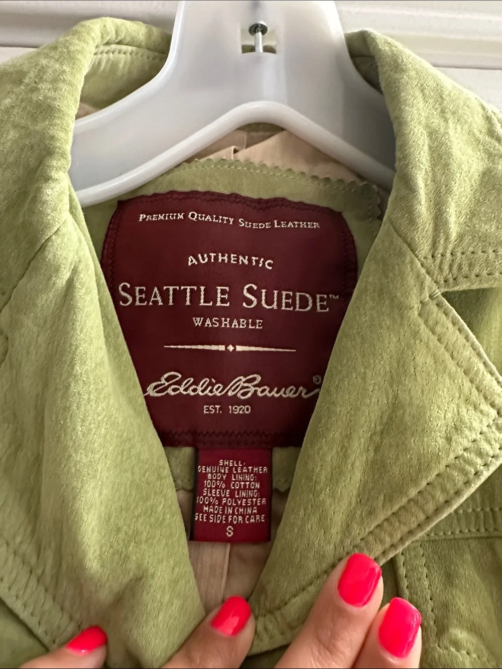Eddie Bauer Vintage Seattle Suede Utility Safari Jacket Chartreuse Green Small